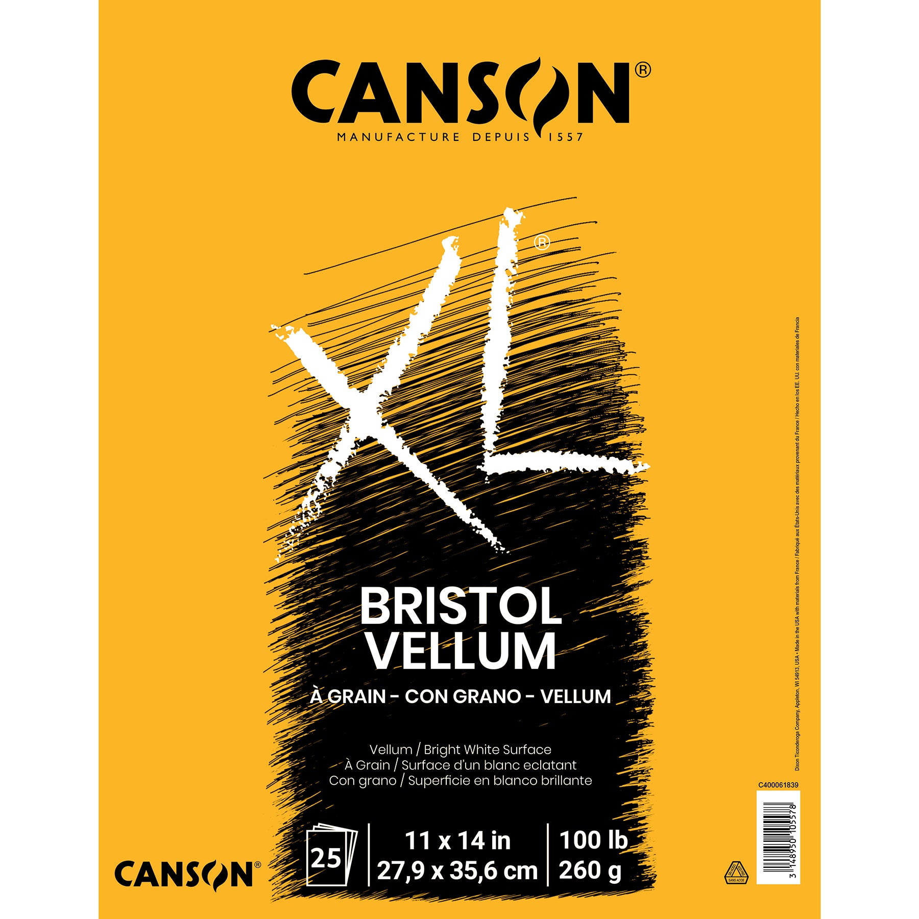 XL Series Bristol Pad, Vellum Finish, Foldover Binding, 25 Sheet, 11x14 inch, 1 Count