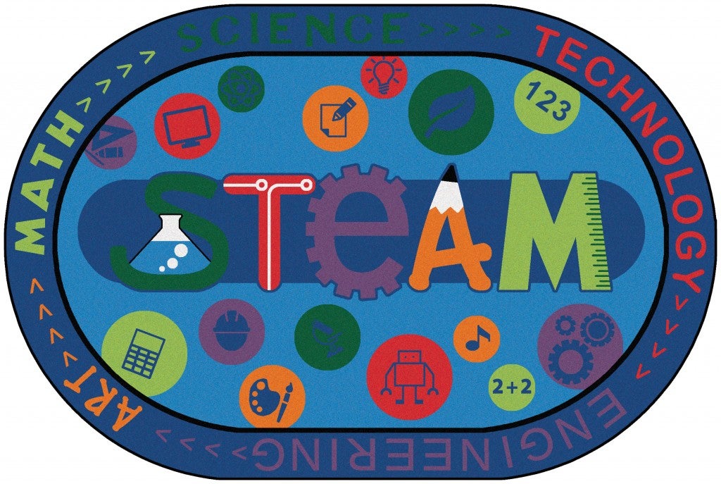 STEAM Classroom Rug - 6ft x 9ft - Oval - Blue