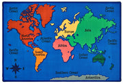 World Map Kids Classroom Rug - 7ft 6in x 12ft - Rectangle - Blue