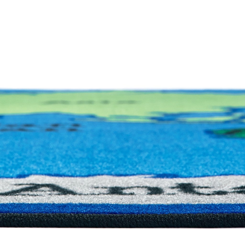 World Map Kids Classroom Rug - 7ft 6in x 12ft - Rectangle - Blue
