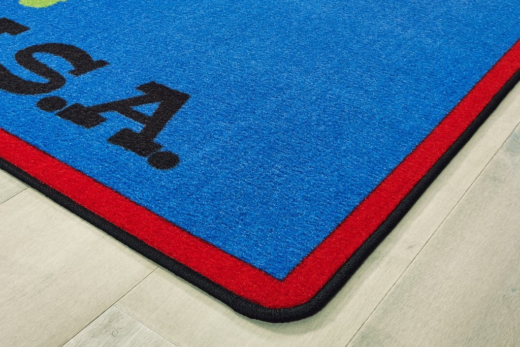 USA Map Kids Classroom Rug - 6ft x 9ft - Rectangle - Blue