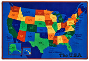 USA Map Kids Classroom Rug - 6ft x 9ft - Rectangle - Blue