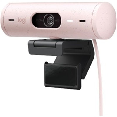 Logitech Brio 500 Full HD webcam, auto framing, noise-reducing mics, privacy shutter, streaming &amp; video calling, Rose