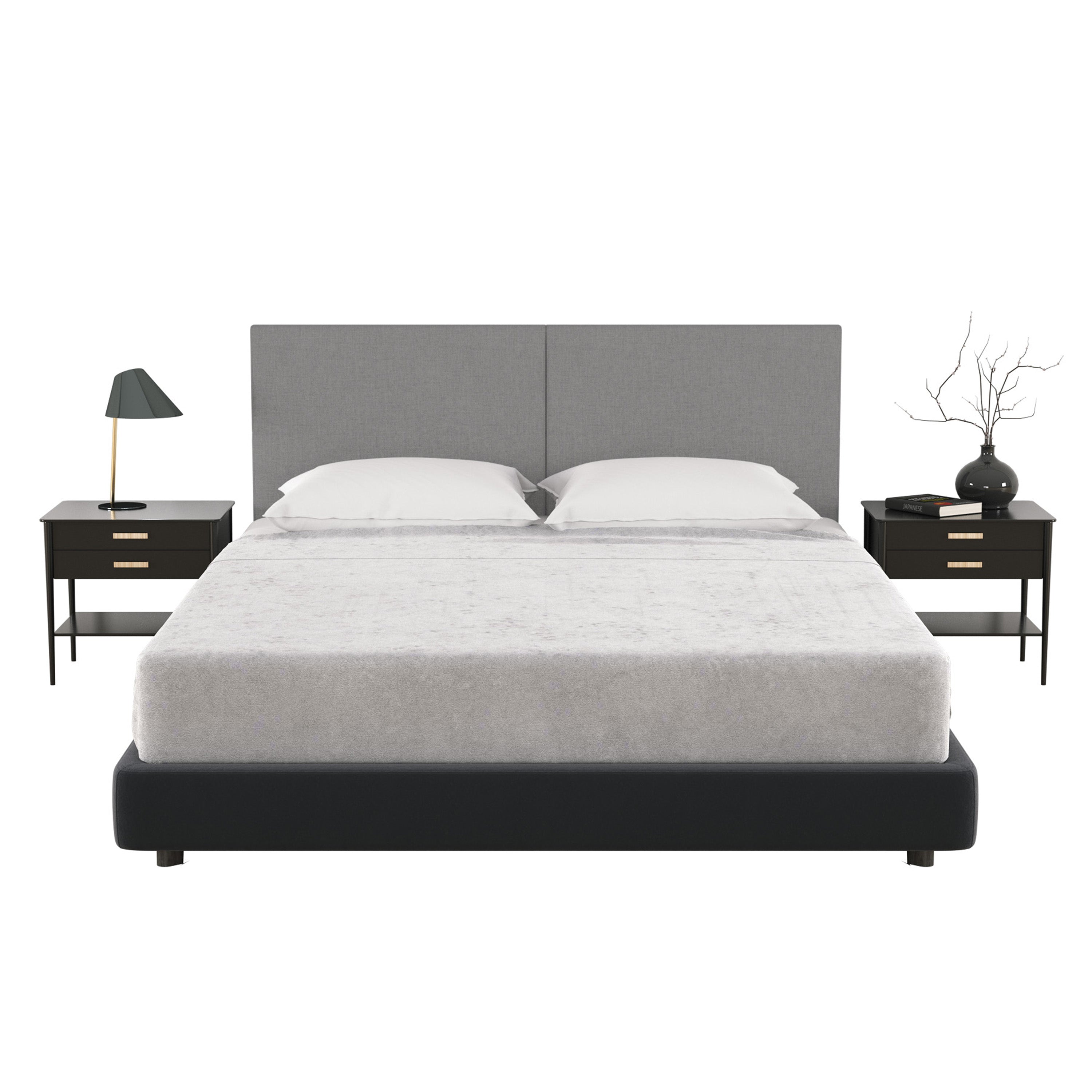 Jaxx Panelist Modern Padded Headboard- Set of 2 Wall Mounted Panels (Each 22.5" x 30")- Queen Double Tall, Microvelvet Mouse Grey