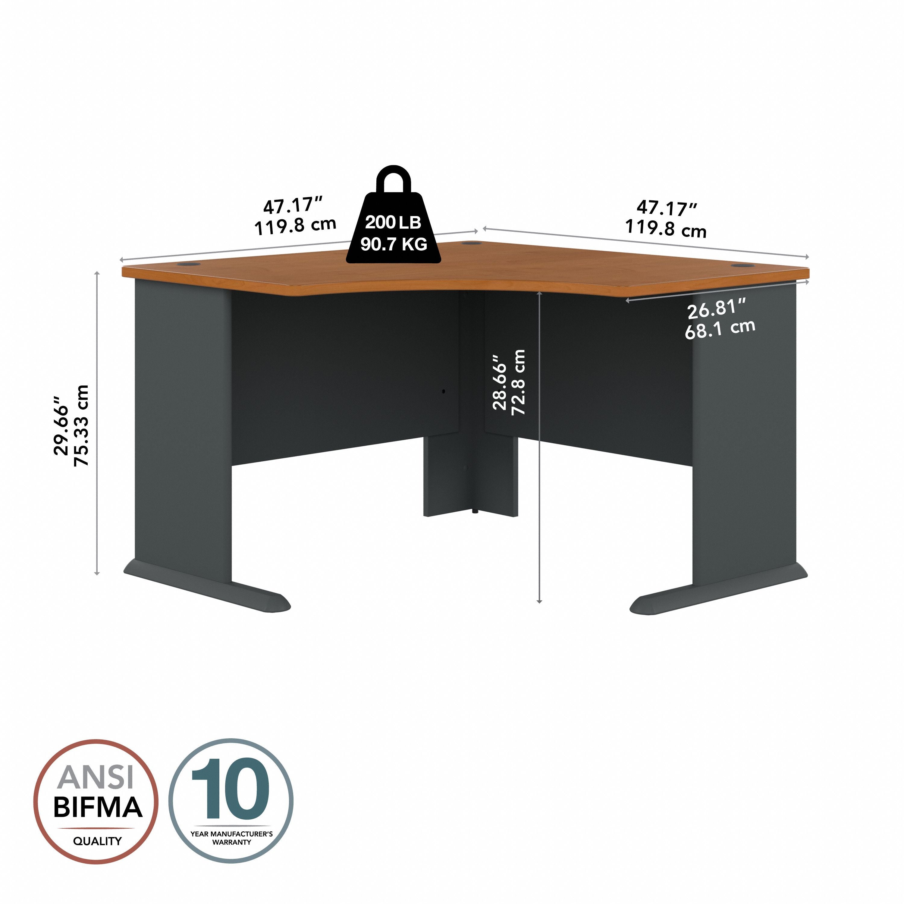Bush Business Furniture Series A 48W Corner Desk in Natural Cherry and Slate - 47.17" Width x 47.17" Depth x 29.66" Height