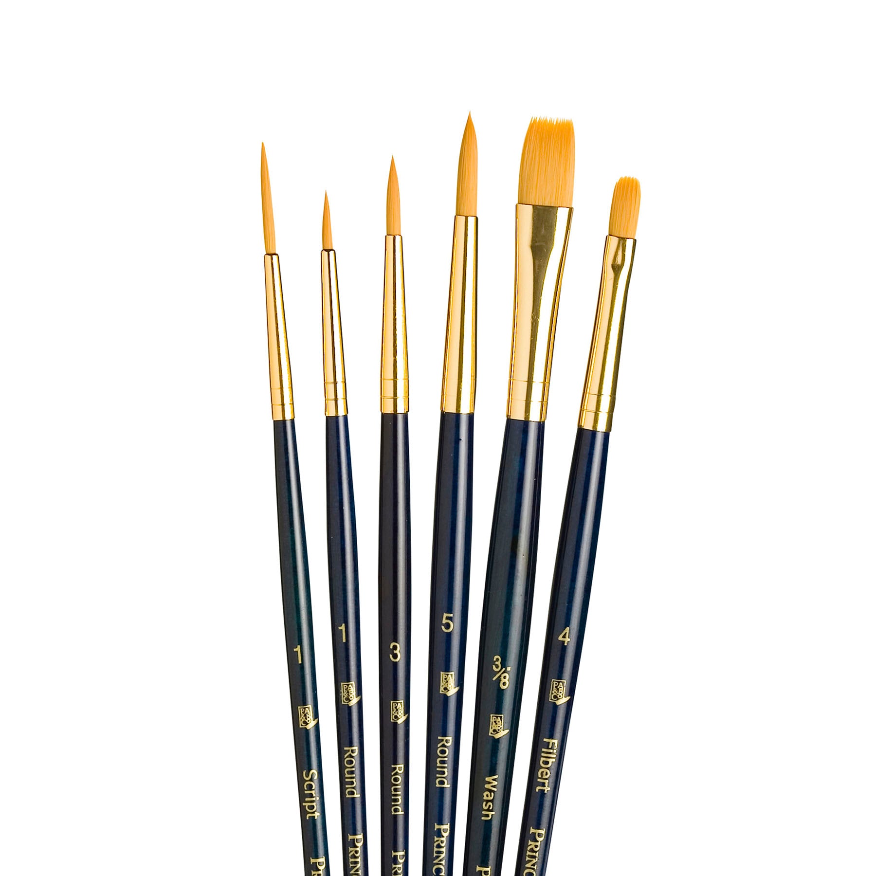 RealValue Brush Set, Gold Taklon Bristles, Short Handle Mixed Media Paintbrush, Dark Blue, 6 Pieces