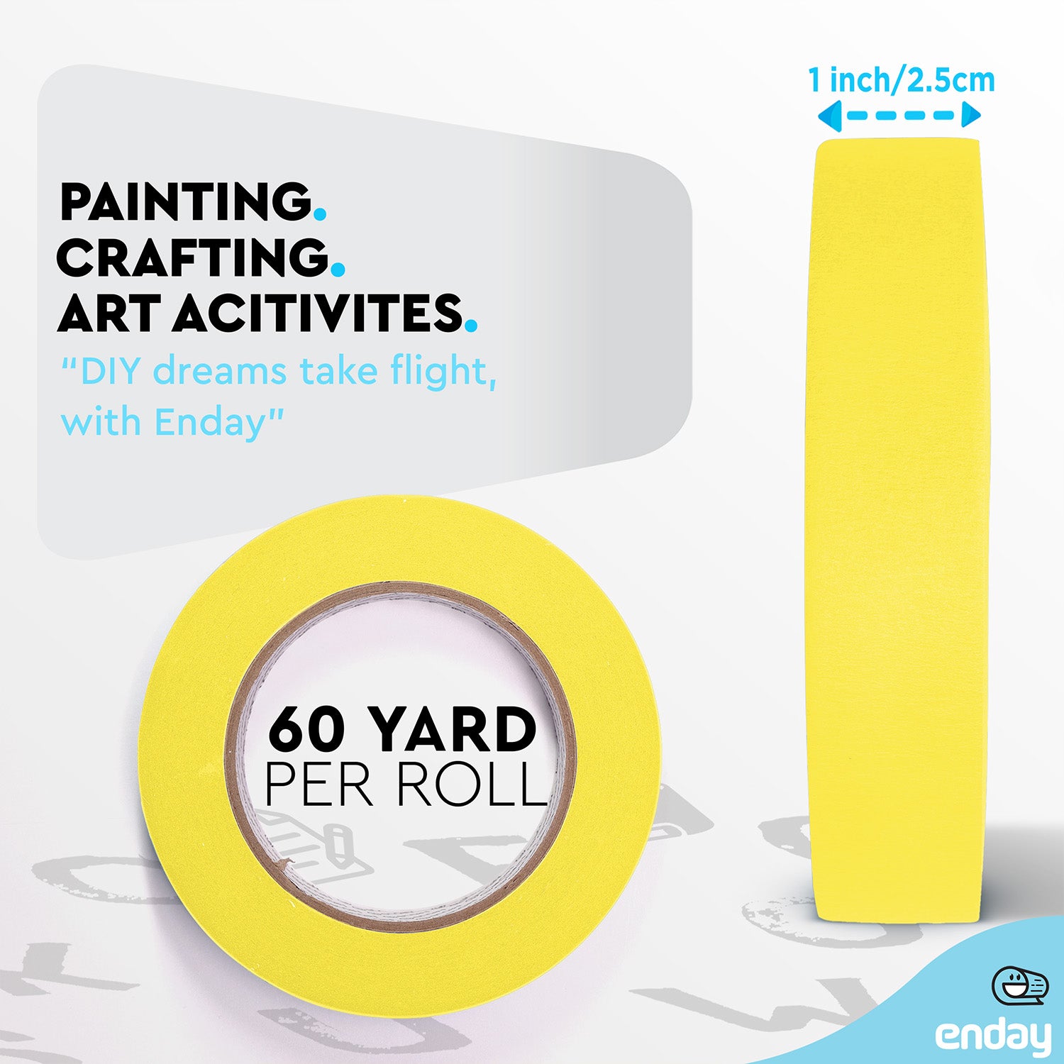Masking Tape, 1" x 60 Yards, Yellow, Pack of 6