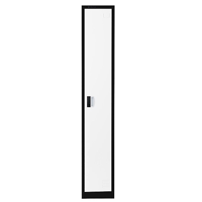 72" H x 12" W  Single Tier Steel Storage Locker with Digital Lock, Black and White