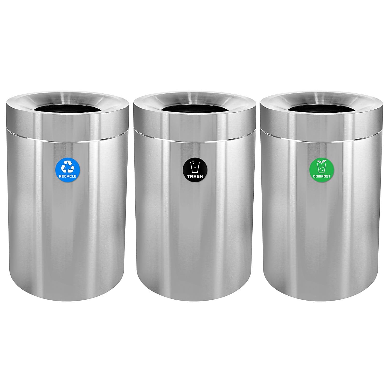 50 Gallon Stainless Steel Compost Bin, Recycling Can, and Trash Receptacle