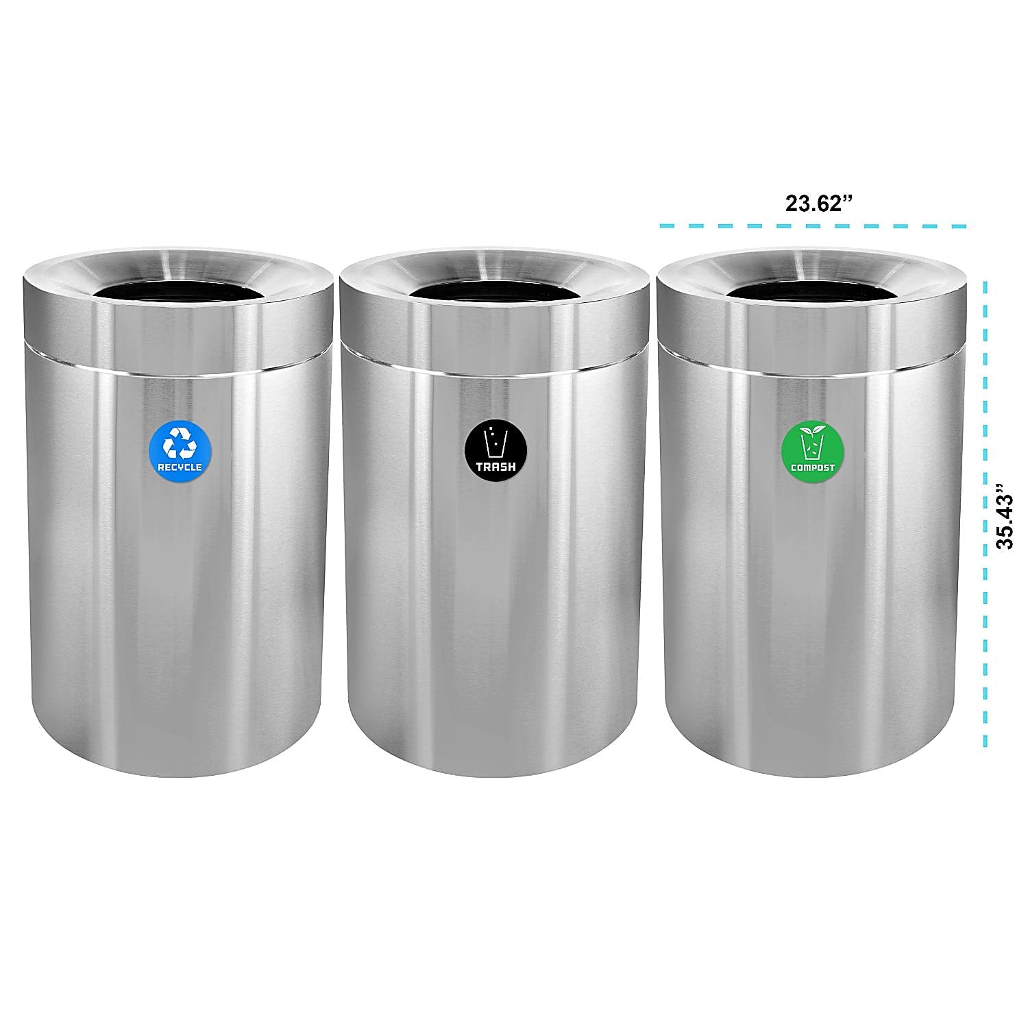 50 Gallon Stainless Steel Compost Bin, Recycling Can, and Trash Receptacle