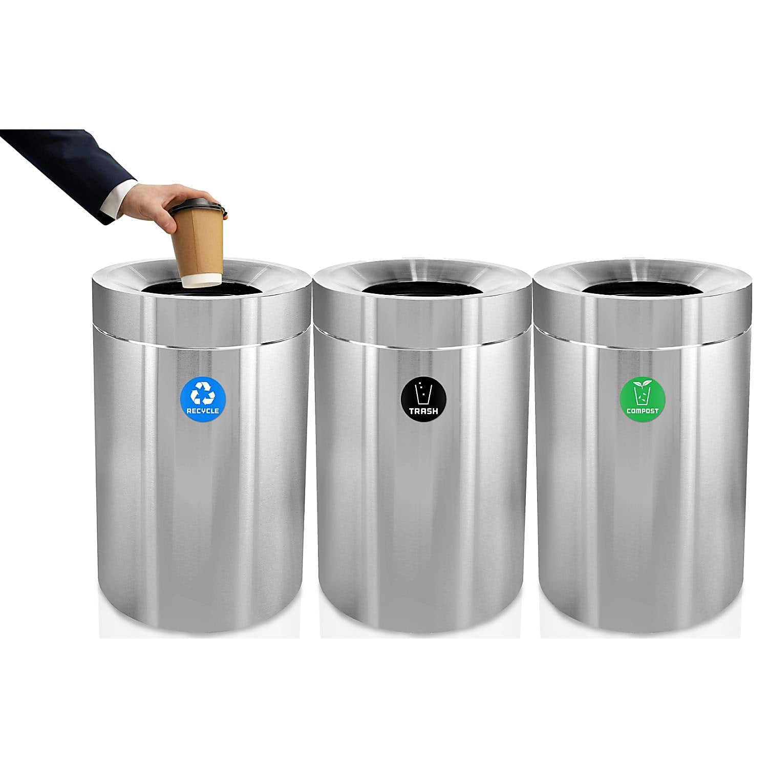50 Gallon Stainless Steel Compost Bin, Recycling Can, and Trash Receptacle