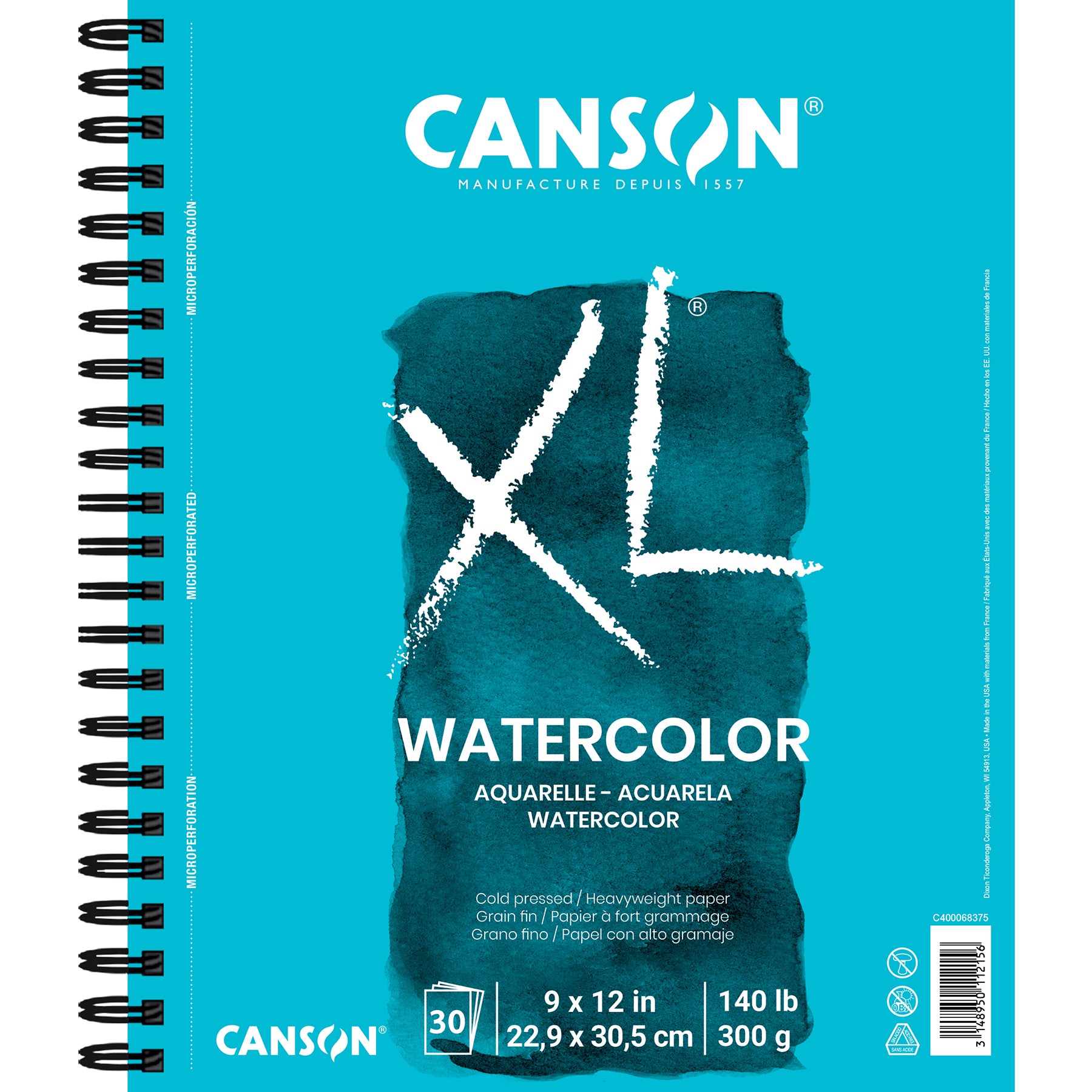 XL Series Watercolor Pad, Heavyweight White Paper, Side Wire Binding, 30 Sheets, 9x12 inch, 1 Count