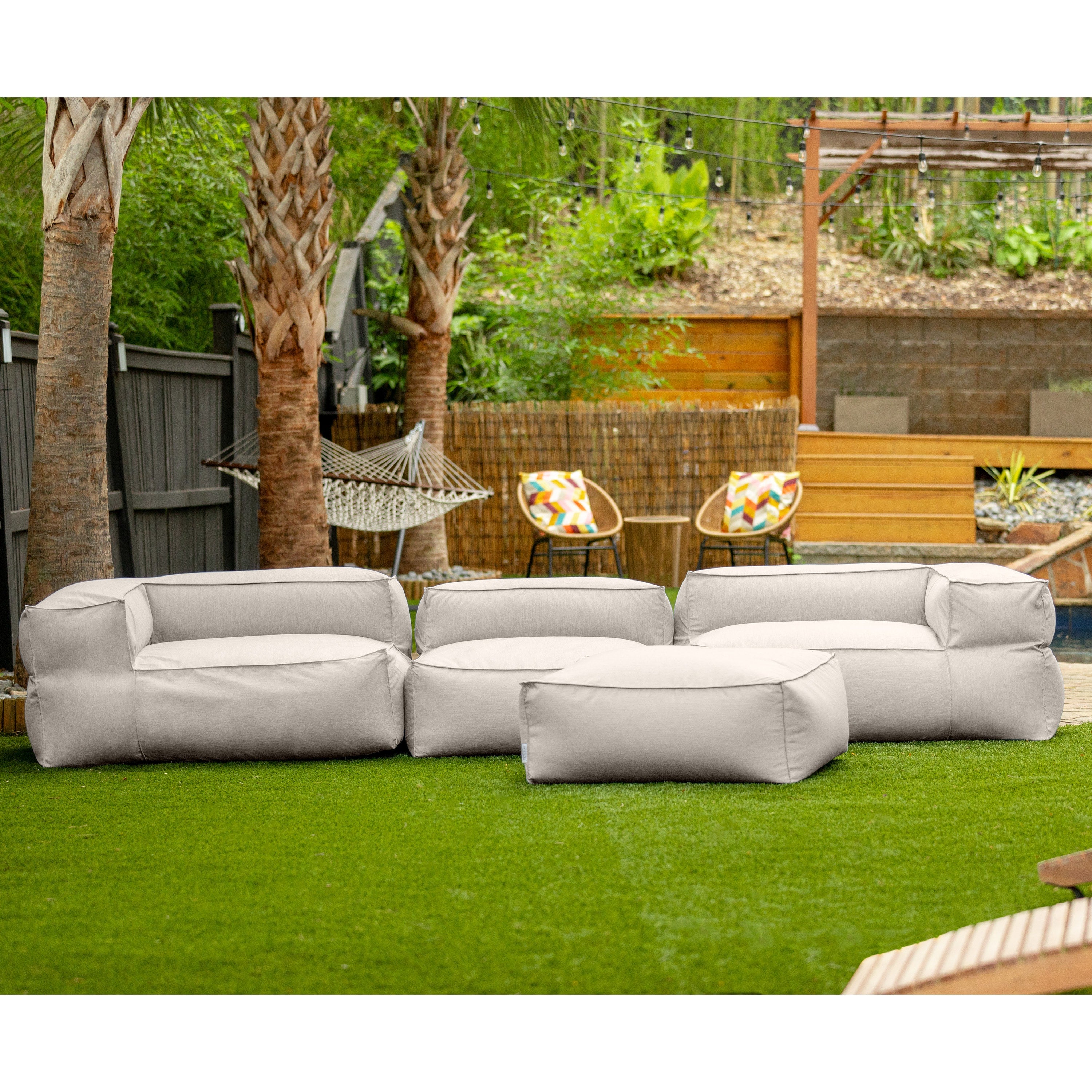 Baya 4 Piece Outdoor Sofa with Ottoman - Luxurious European Style Soft Seating, Silver