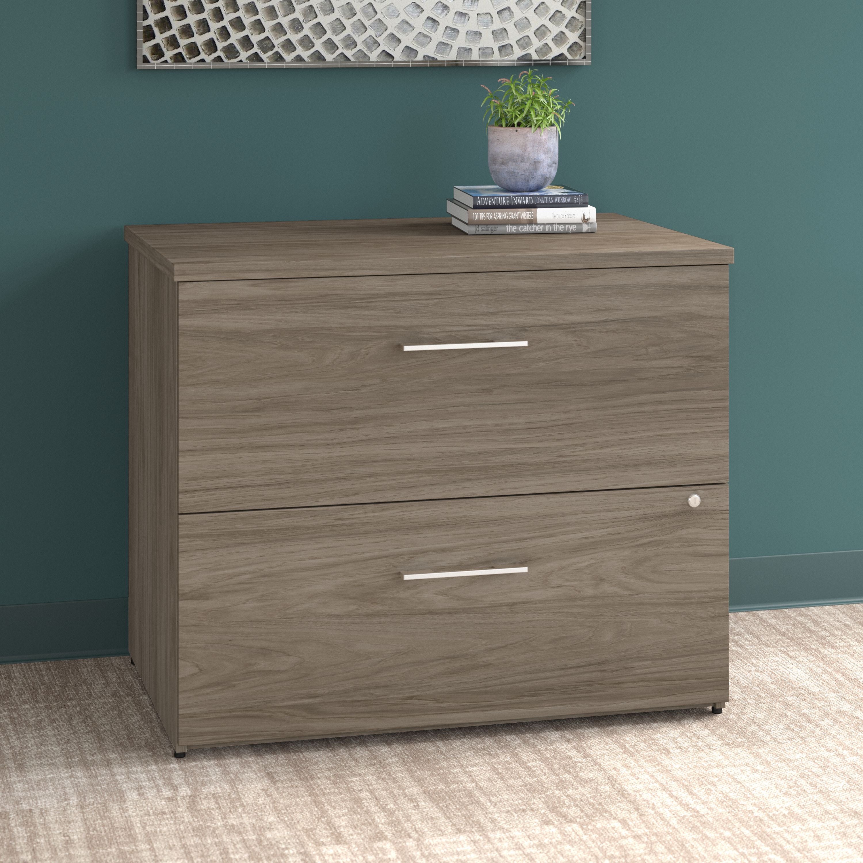 Bush Business Furniture Office 500 36W 2 Drawer Lateral File Cabinet in Modern Hickory - Assembled - 35.67" Width x 23.35" Depth x 29.84" Height
