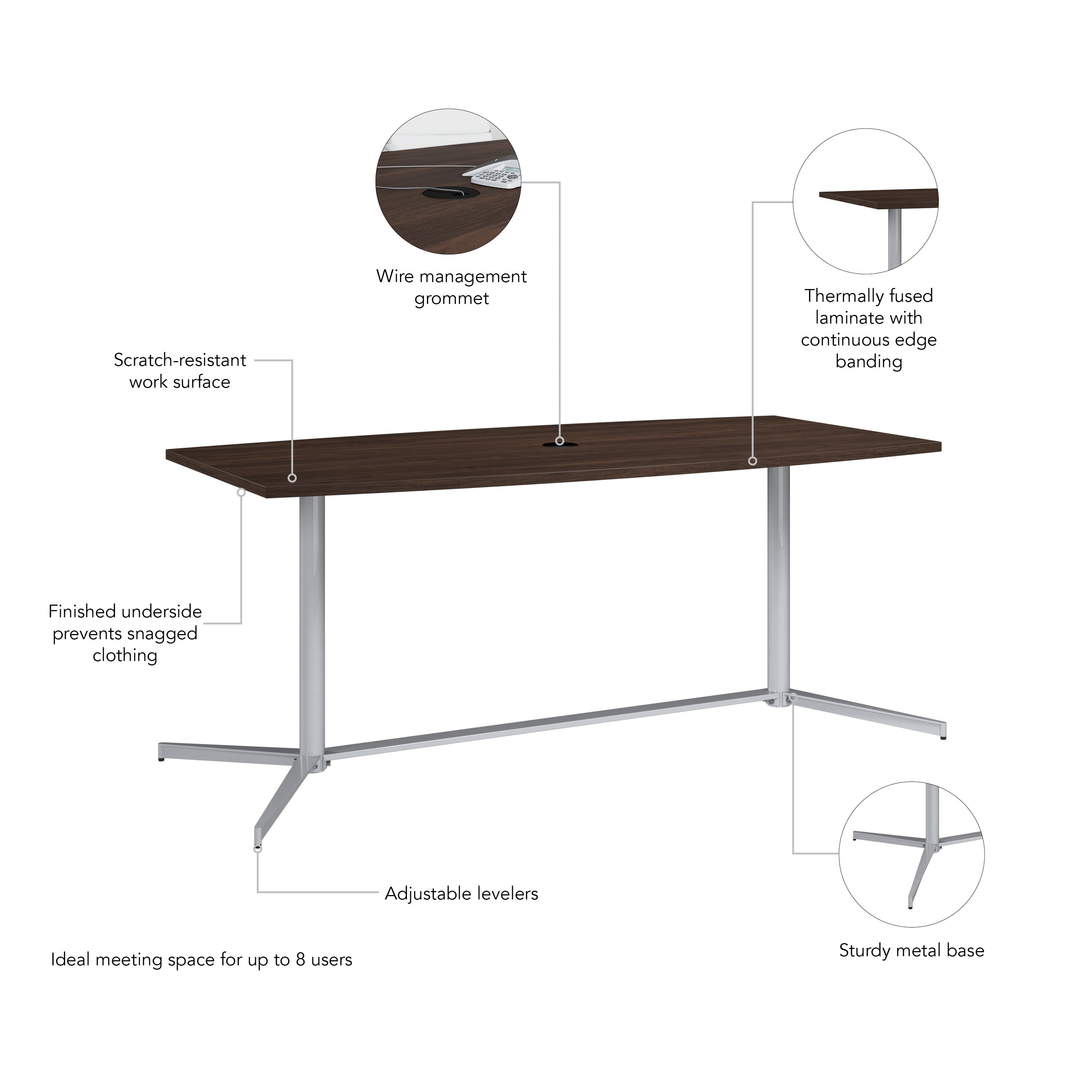 Bush Business Furniture 72-inch Office Conference Table with Metal Base in Black Walnut - 73.25" Width x 35.98" Depth x 30.28" Height