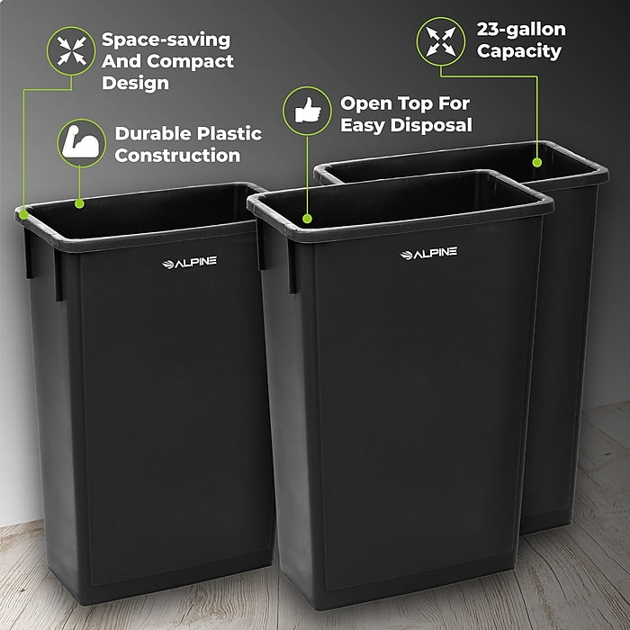 23 Gal. Black Waste Basket Commercial Trash Can 3 Pack