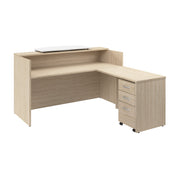Bush Business Furniture Arrive 72W x 72D L Shaped Reception Desk with Counter and Mobile File Cabinet in Natural Elm - 71.02" Width x 71.14" Depth x 40.35" Height