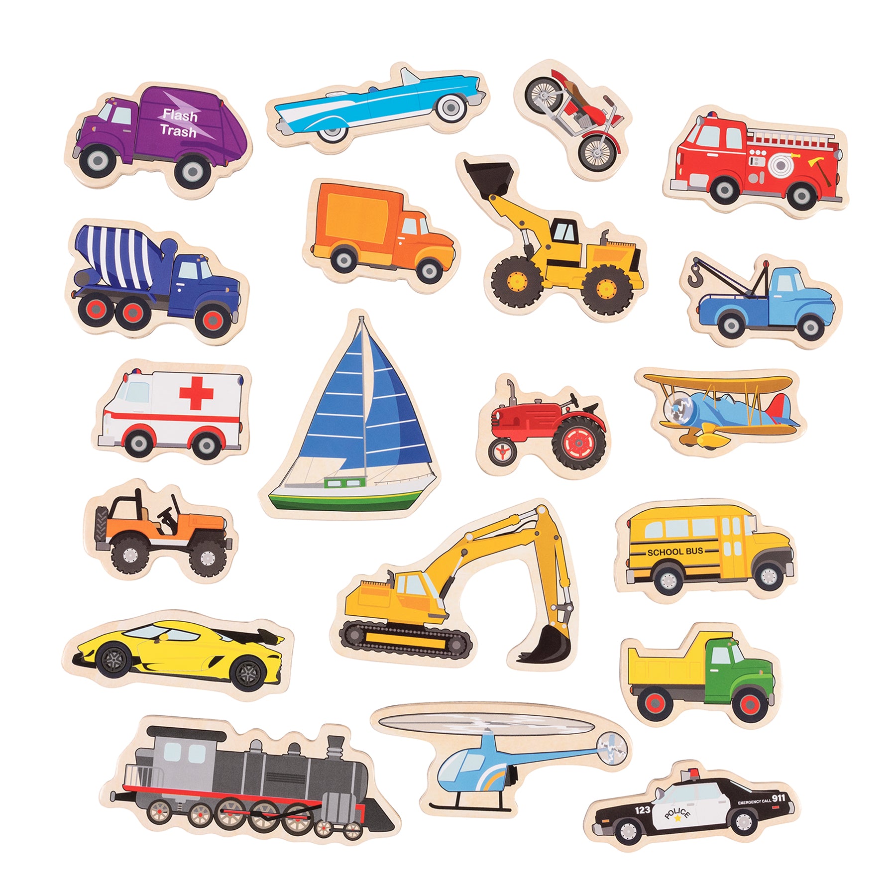 Wooden Magnets - Transport - Set of 20