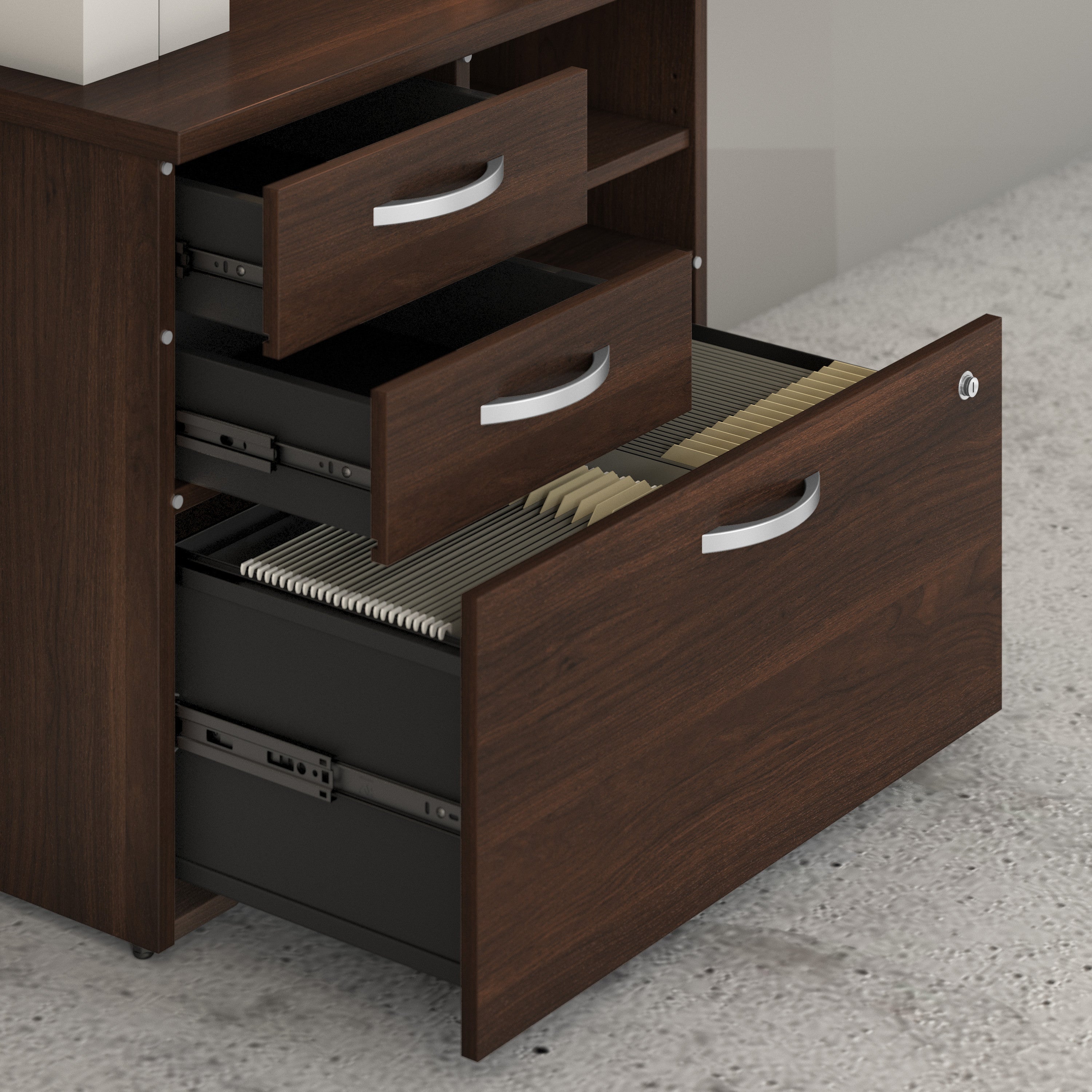 Bush Business Furniture Studio C Office Storage Cabinet with Drawers and Shelves in Black Walnut - 29.72" Width x 16.93" Depth x 25.98" Height