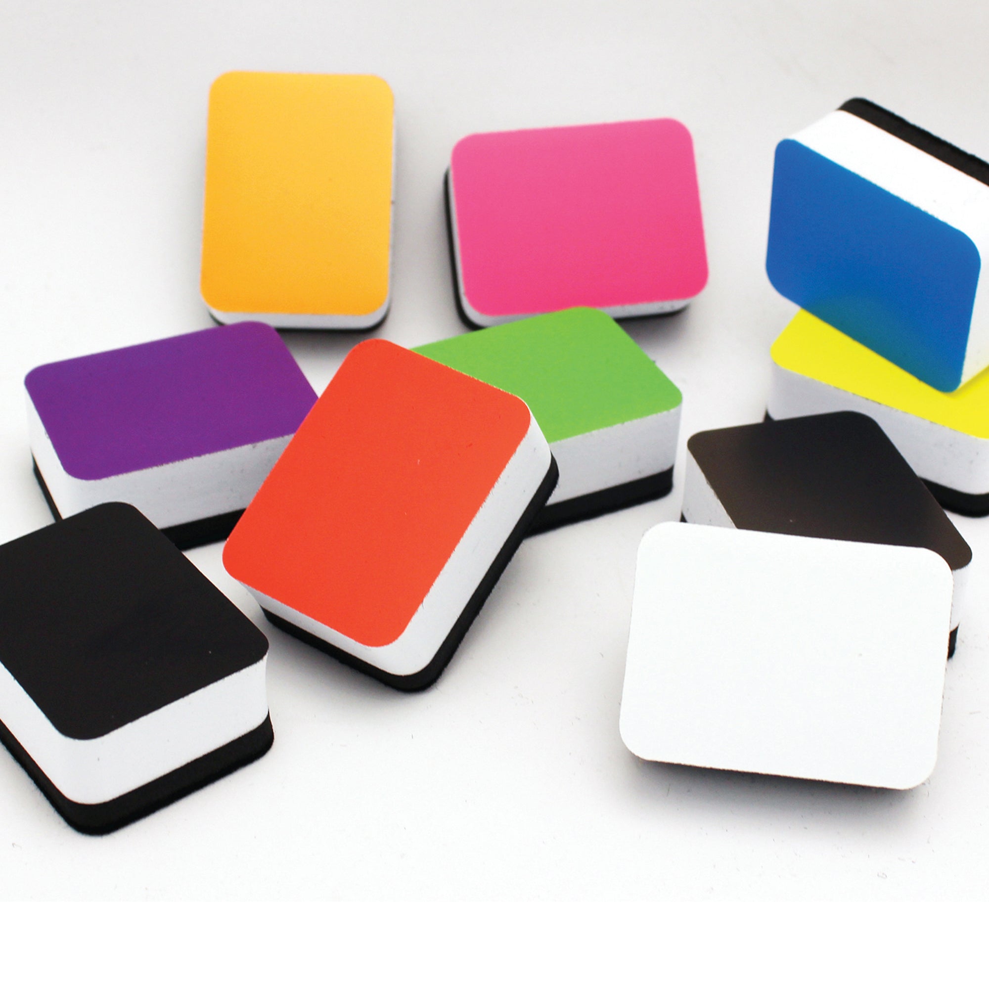 Non-Magnetic Mini Whiteboard Erasers, Assorted Colors, Pack of 10