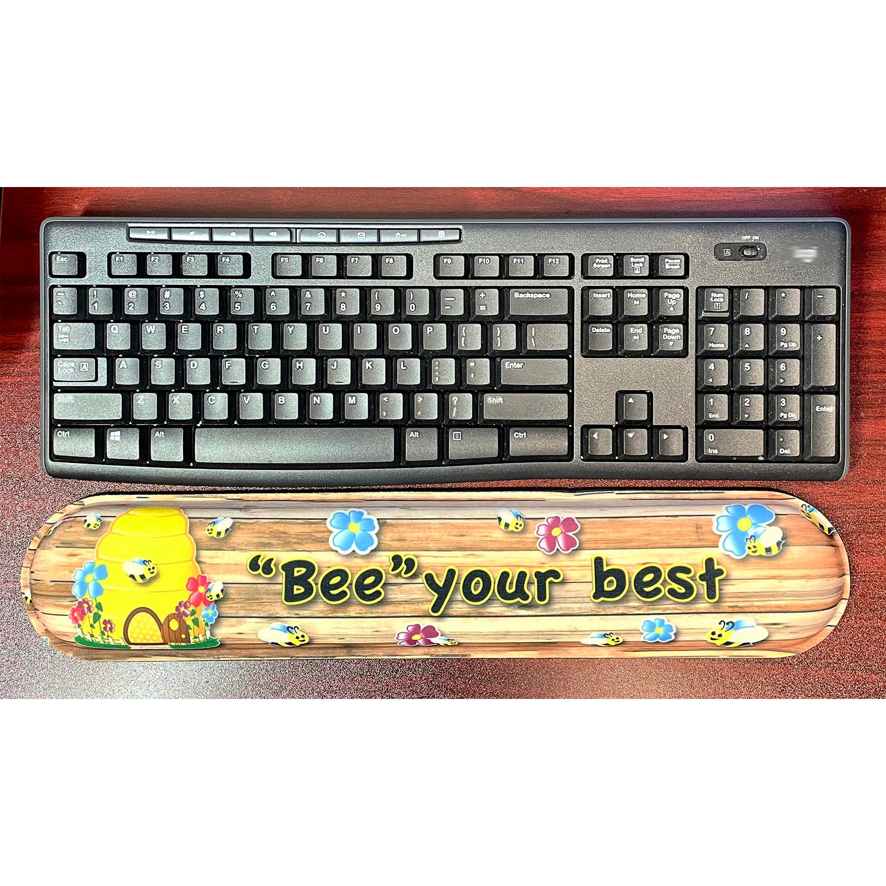 The Original Fun Mat® Computer Desk Mats, Set of 3, (1) Mouse Pad, (1) Keyboard Wrist Pad, (1) Coaster, Bee Your Best, Bee Themed Positive