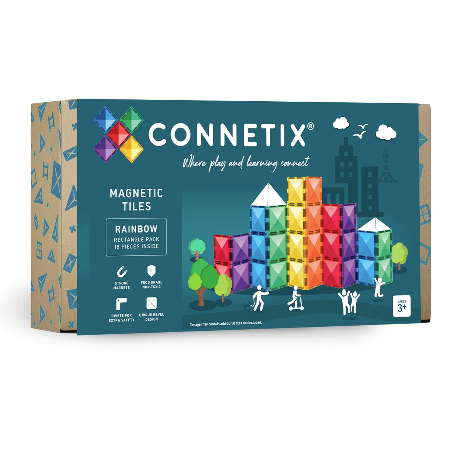 Magnetic Tiles Rainbow Rectangle Pack, 18 Pieces