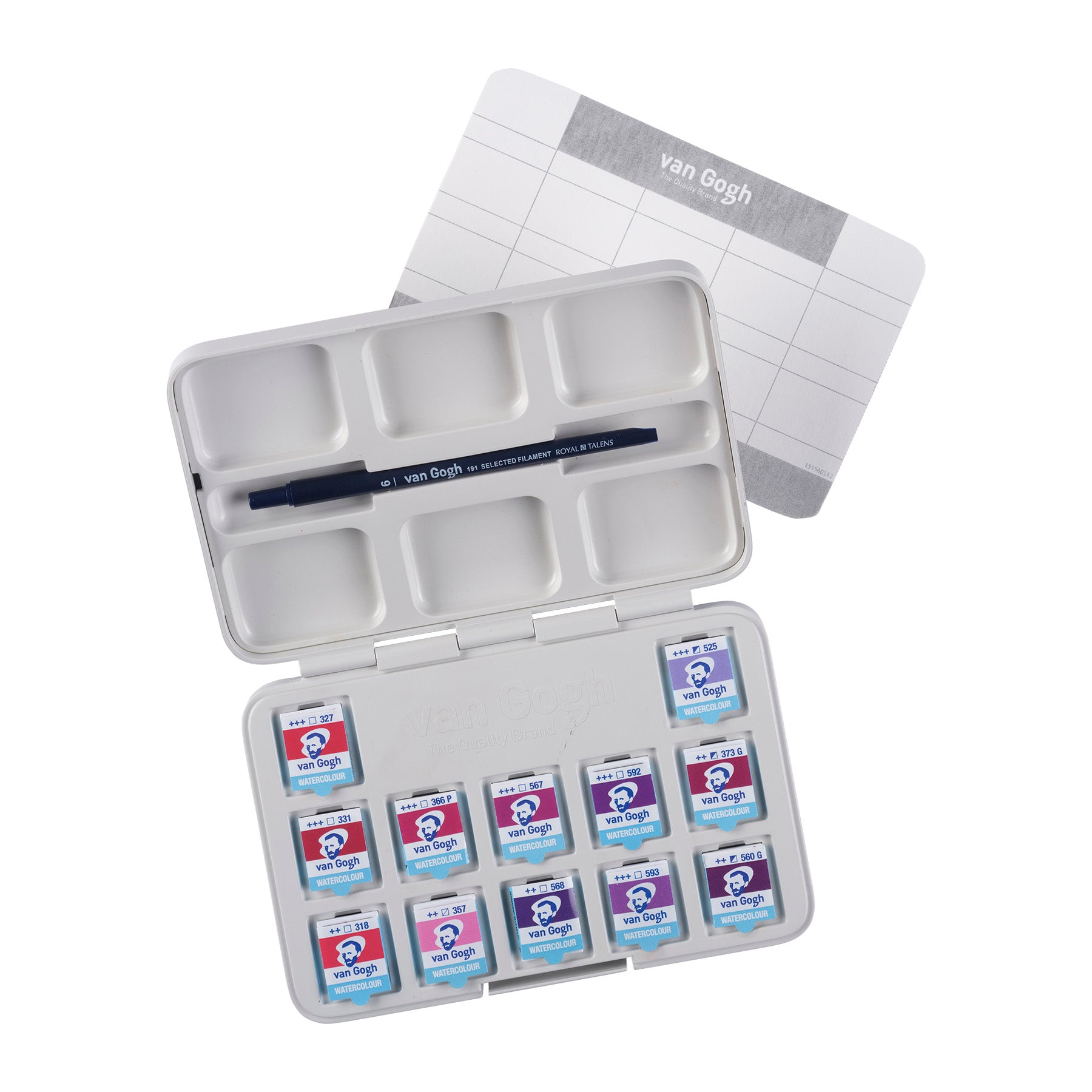 Watercolor Plastic Pocket Box, 12 Pan Pinks & Violets Selection
