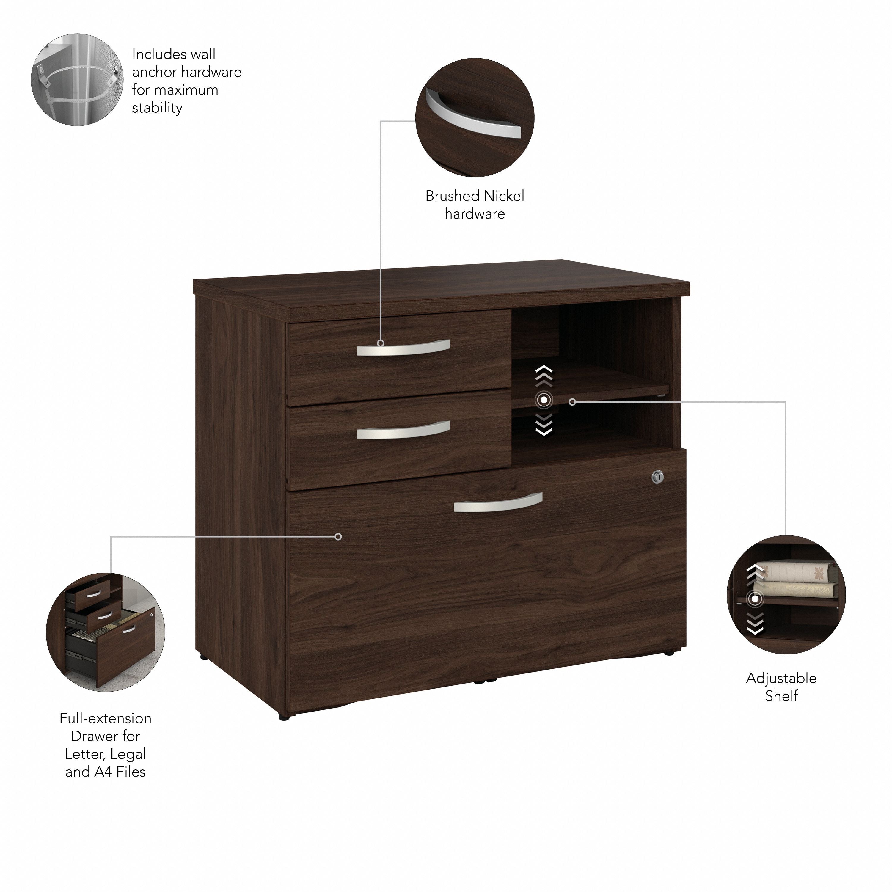 Bush Business Furniture Studio C Office Storage Cabinet with Drawers and Shelves in Black Walnut - 29.72" Width x 16.93" Depth x 25.98" Height