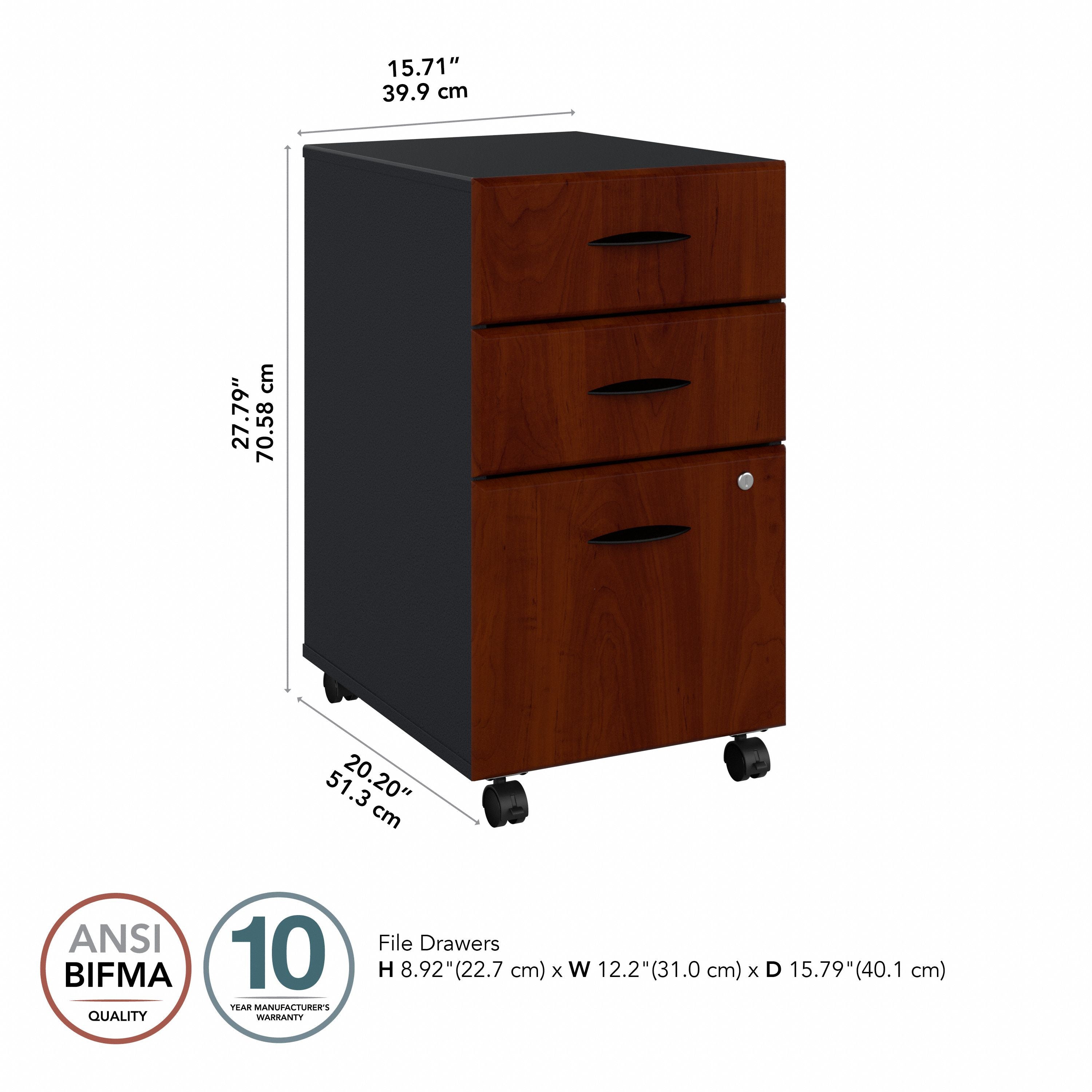 Bush Business Furniture Series A 3 Drawer Mobile File Cabinet in Hansen Cherry and Galaxy - 15.71" Width x 20.2" Depth x 27.79" Height