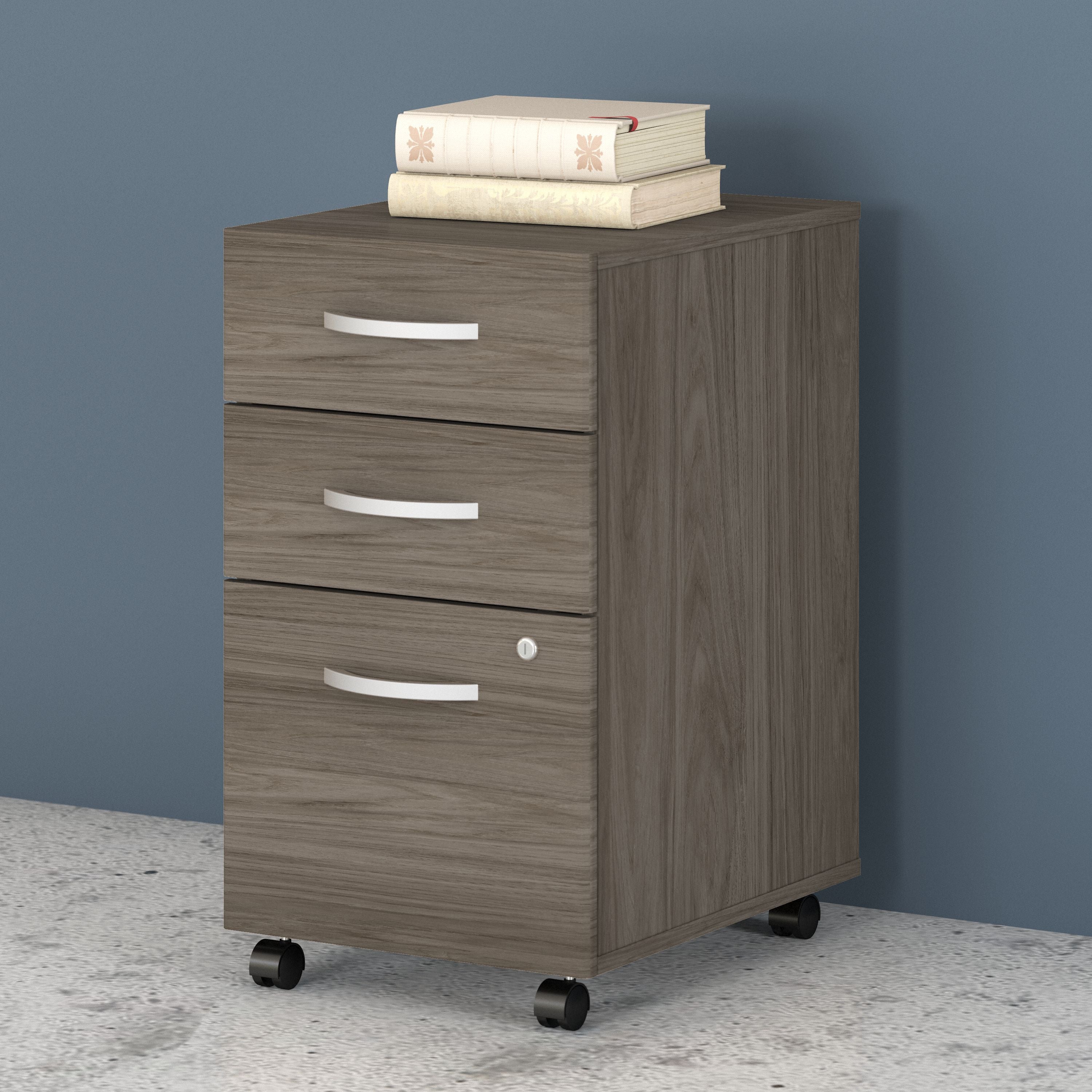 Bush Business Furniture Studio C 3 Drawer Mobile File Cabinet in Modern Hickory - 15.71" Width x 20.2" Depth x 27.79" Height