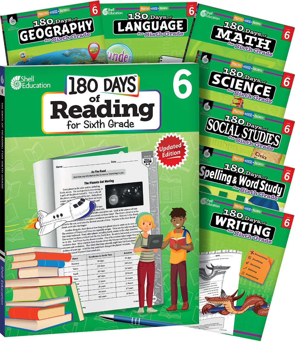 180 Days™ Bundle Grade 6: 8-Book Set, Practice, Assess, Diagnose