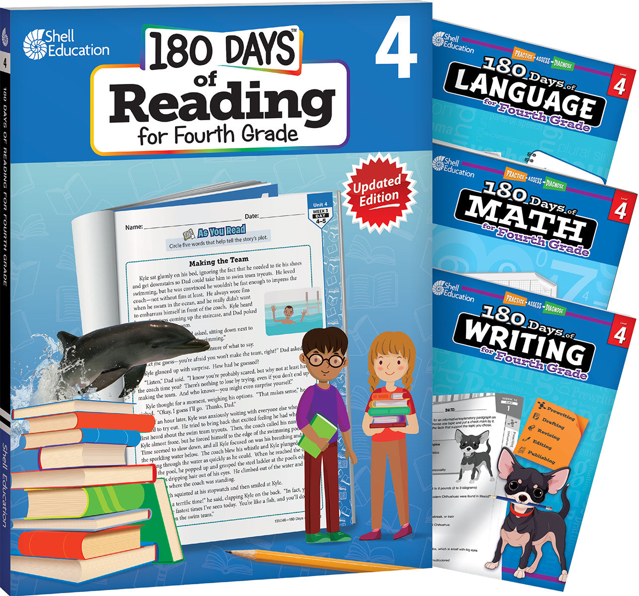 180 Days™: Reading, Math, Writing, & Language for Grade 4: 4-Book Set, Practice, Assess, Diagnose