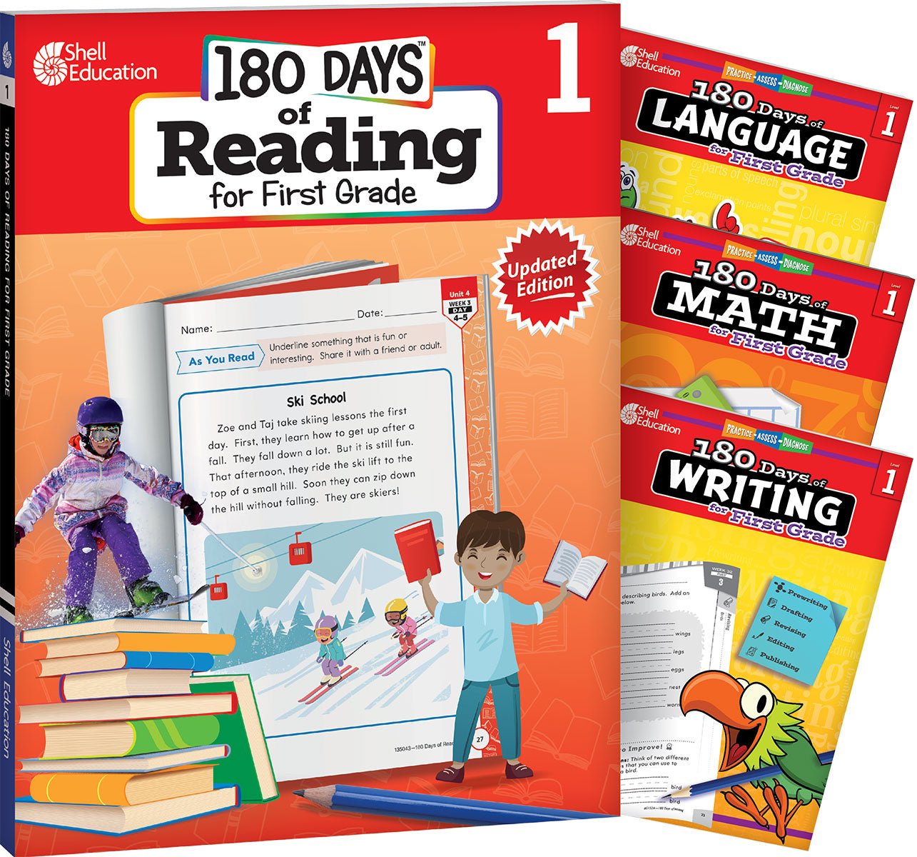 180 Days™: Reading, Math, Writing, & Language for Grade 1: 4-Book Set, Practice, Assess, Diagnose