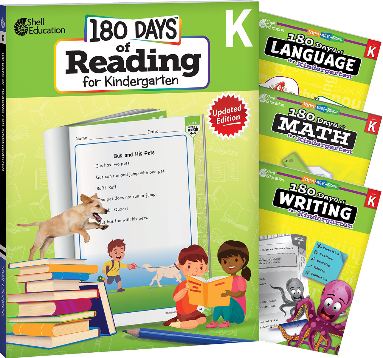 180 Days™: Reading, Math, Writing, & Language for Grade K: 4-Book Set, Practice, Assess, Diagnose