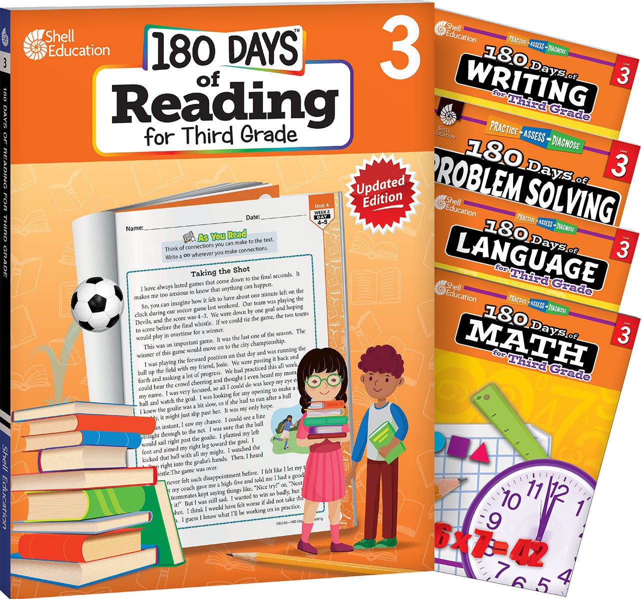 180 Days™: Reading, Math, Problem Solving, Writing, & Language for Grade 3: 5-Book Set, Practice, Assess, Diagnose