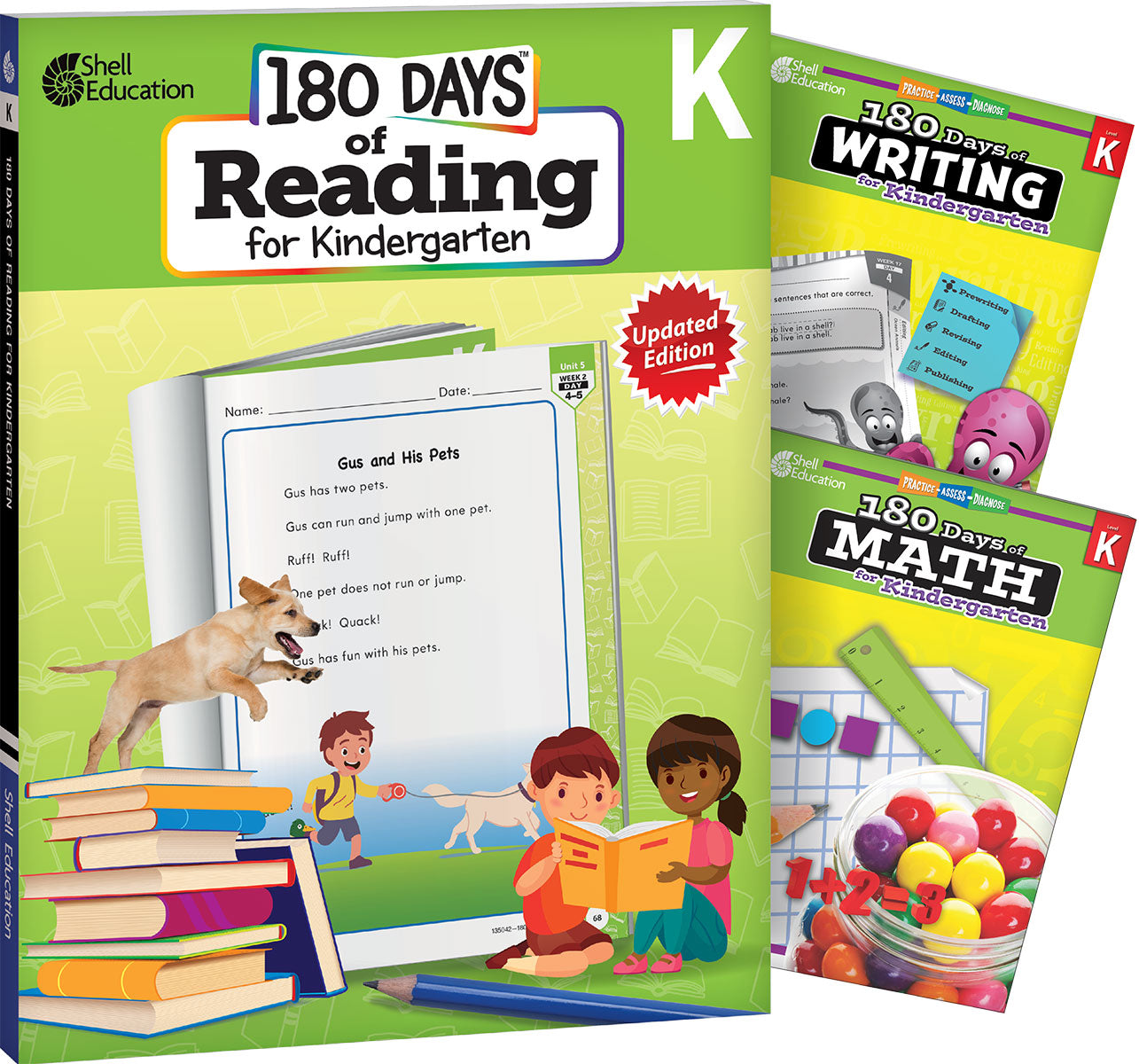 180 Days™: Reading, Writing and Math for Grade K: 3-Book Set, Practice, Assess, Diagnose