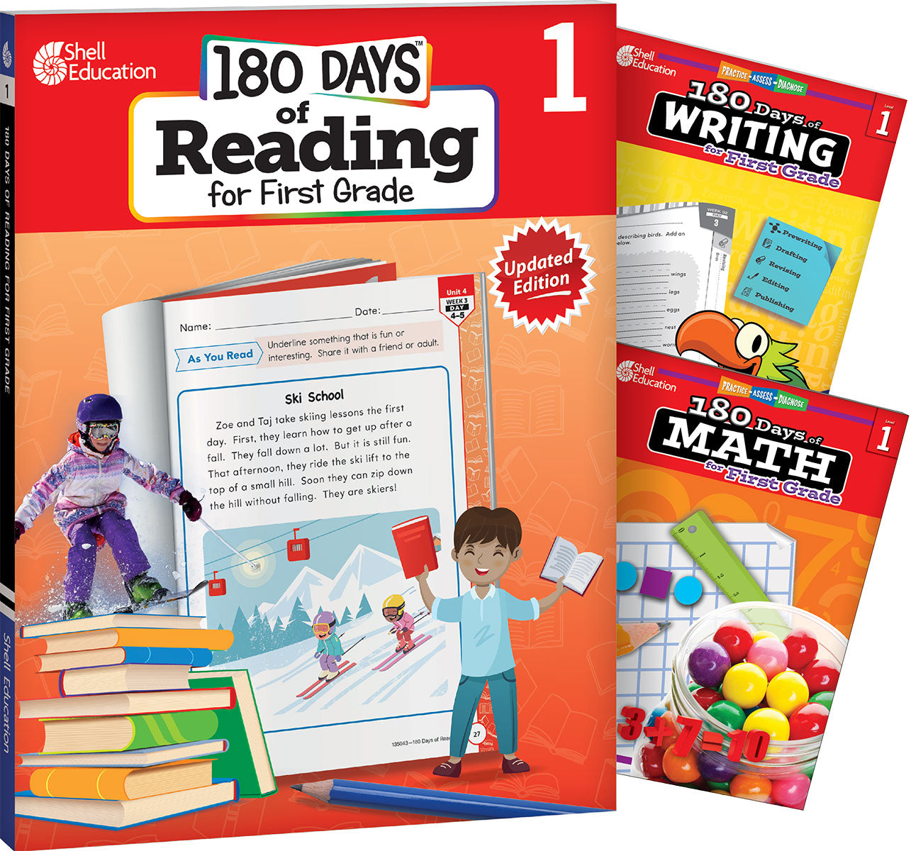 180 Days™: Reading, Writing and Math for Grade 1: 3-Book Set, Practice, Assess, Diagnose