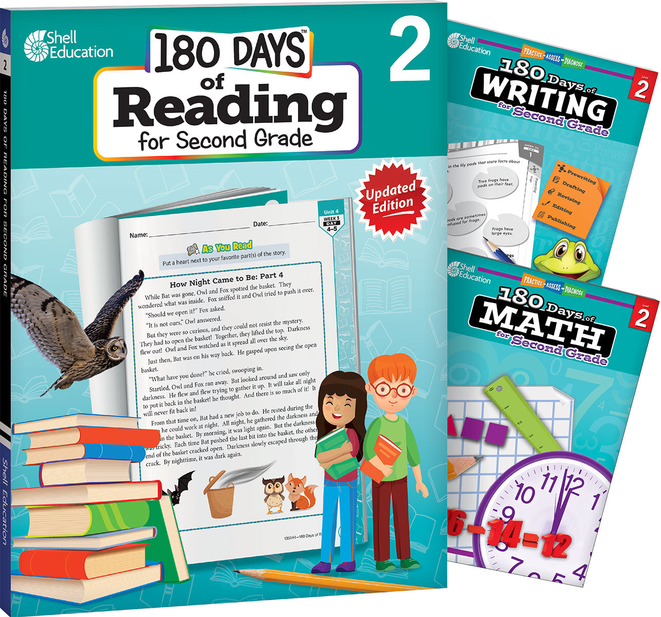 180 Days™: Reading, Writing and Math for Grade 2: 3-Book Set, Practice, Assess, Diagnose
