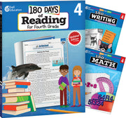 180 Days™: Reading, Writing and Math for Grade 4: 3-Book Set, Practice, Assess, Diagnose