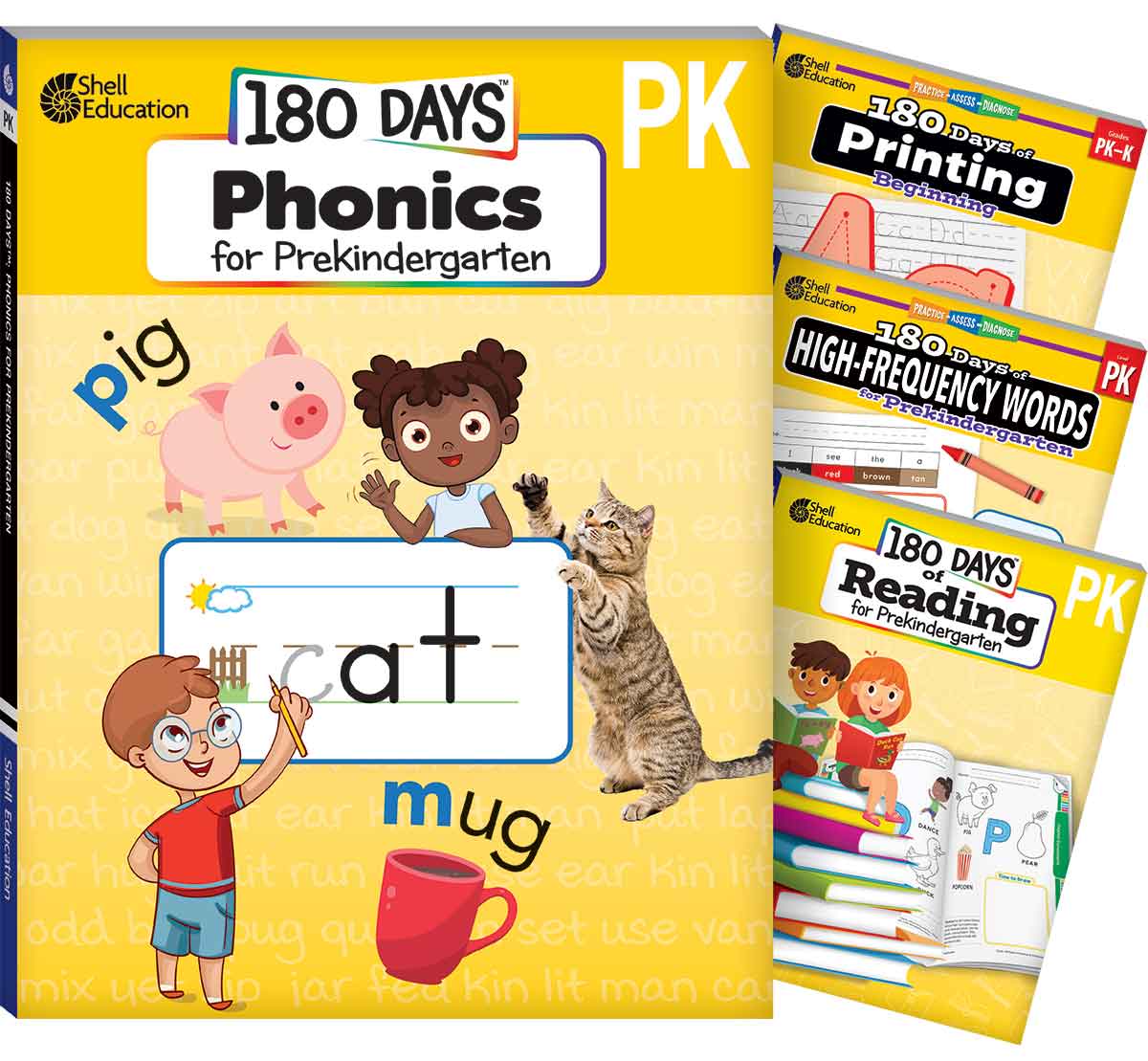 180 Days™ Phonics, High-Frequency Words, Reading, and Printing: Prekindergarten: 4-Book Set