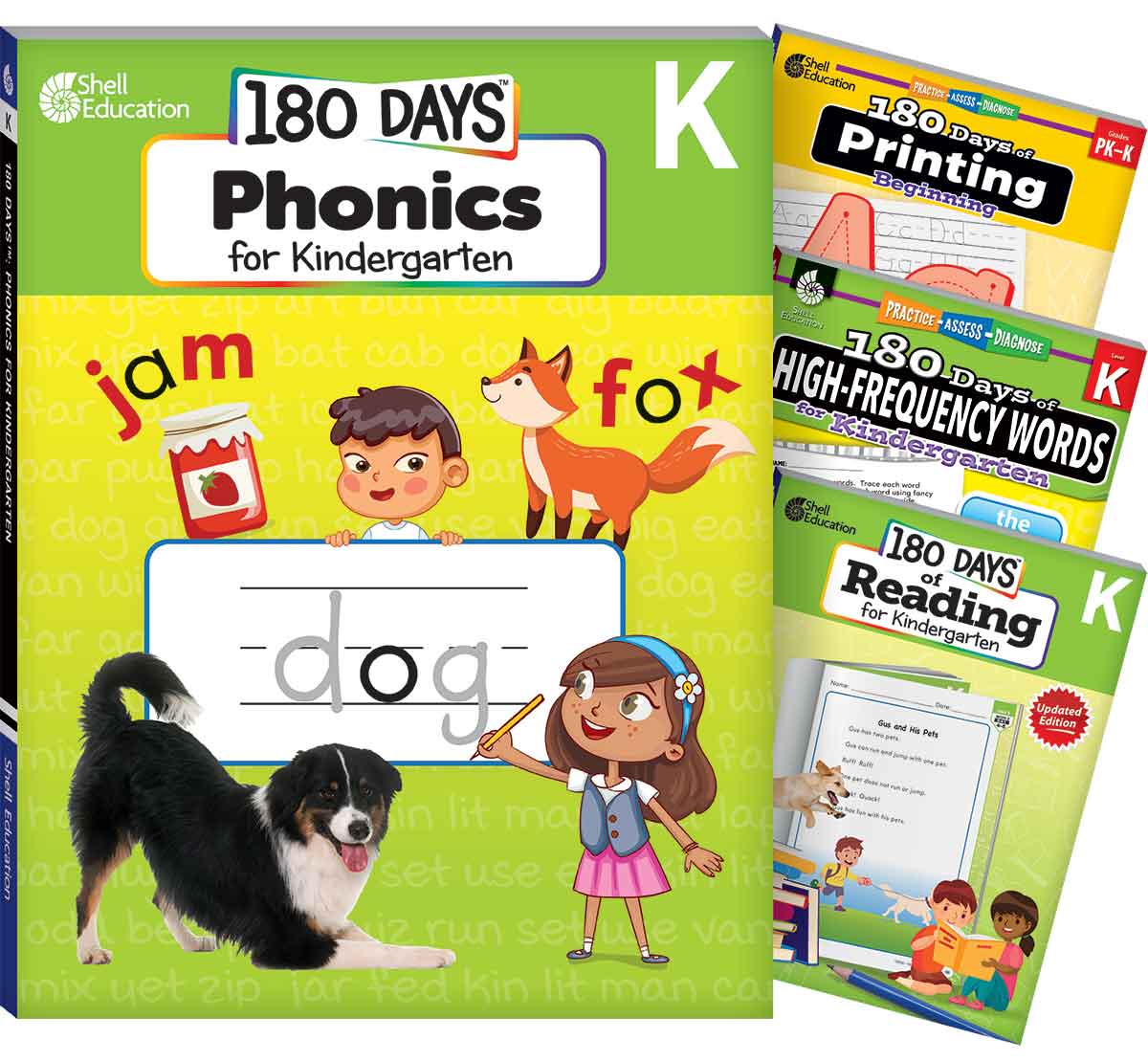 180 Days™ Phonics, High-Frequency Words, Reading 2nd Edition, and Printing: Kindergarten: 4-Book Set