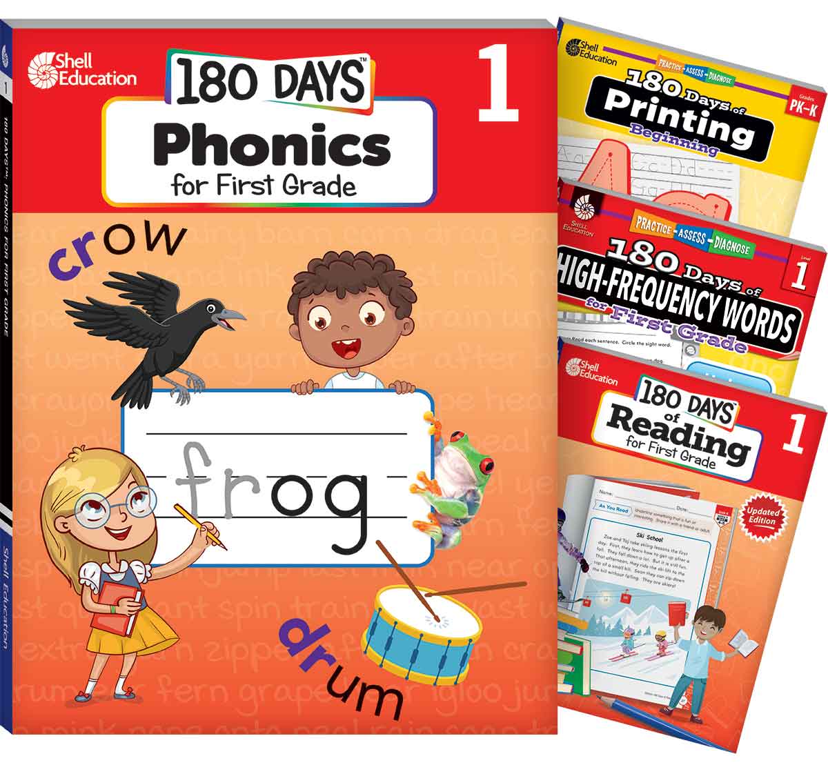 180 Days™ Phonics, High-Frequency Words, Reading 2nd Edition, and Printing: Grade 1: 4-Book Set
