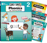 180 Days™ Phonics, High-Frequency Words, Reading 2nd Edition, and Printing: Grade 2: 4-Book Set