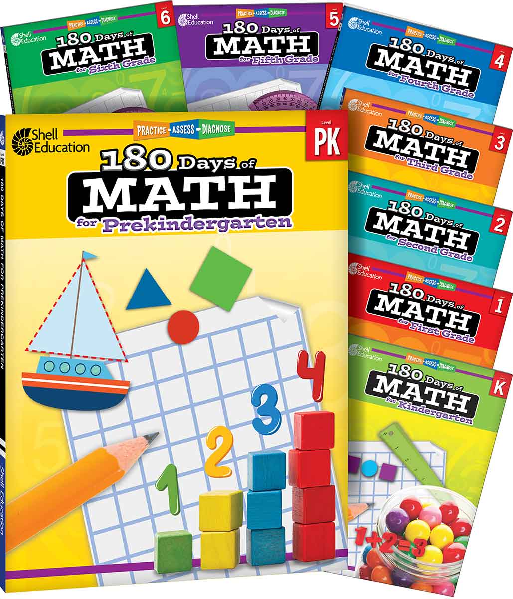 180 Days™: Math PK-6: 8-Book Set, Practice, Assess, Diagnose