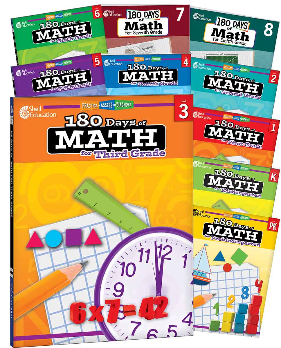 180 Days™: Math PK-8:  10-Book Set, Practice, Assess, Diagnose