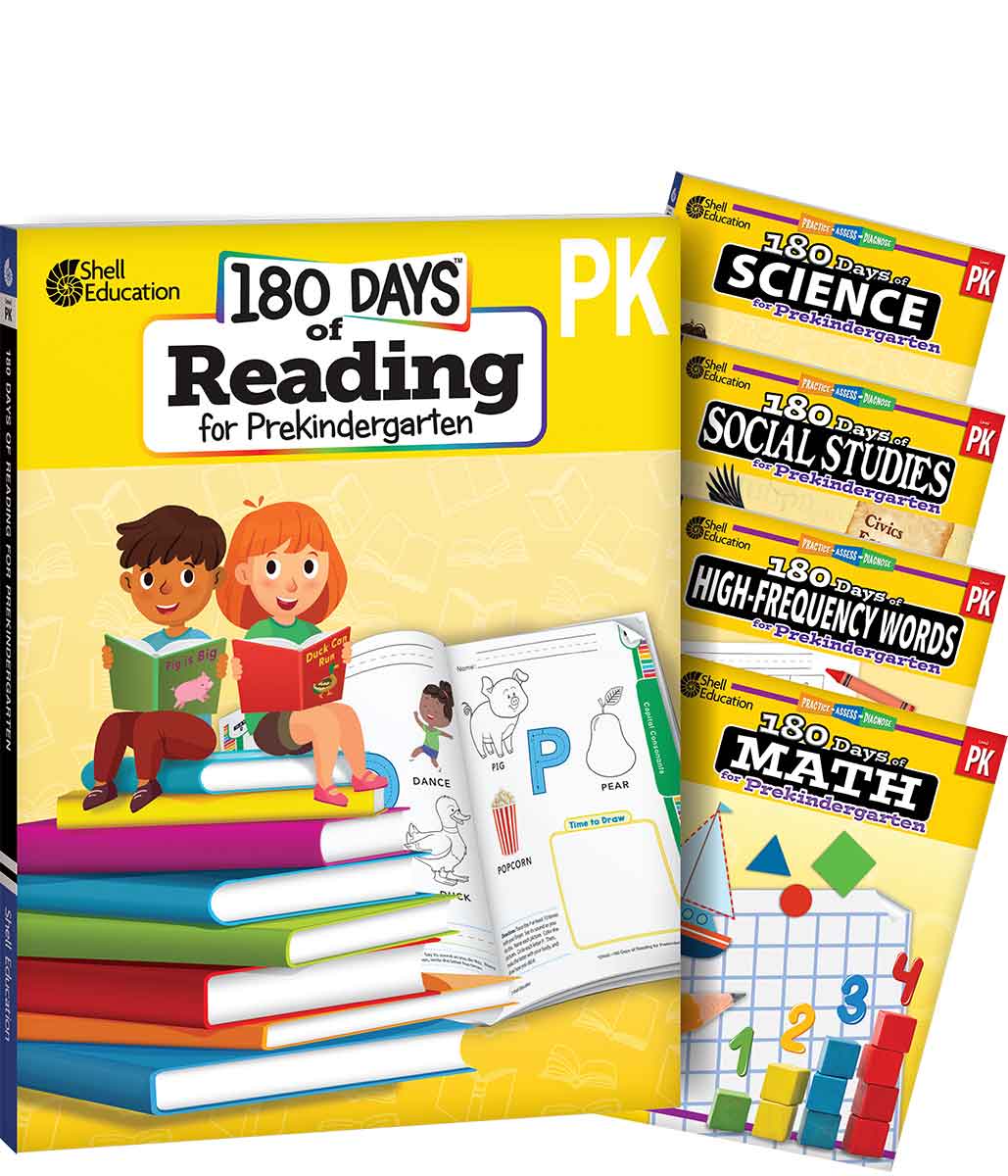 180 Days™: Reading, Math, High-Frequency Words Social Studies, and Science for Pre K 5- Book Set, Practice, Assess, Diagnose