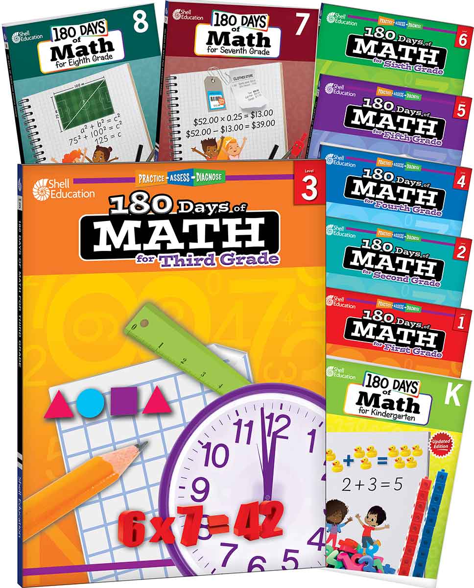 180 Days™: Math for Grades K-8:  9-Book Set, Practice, Assess, Diagnose