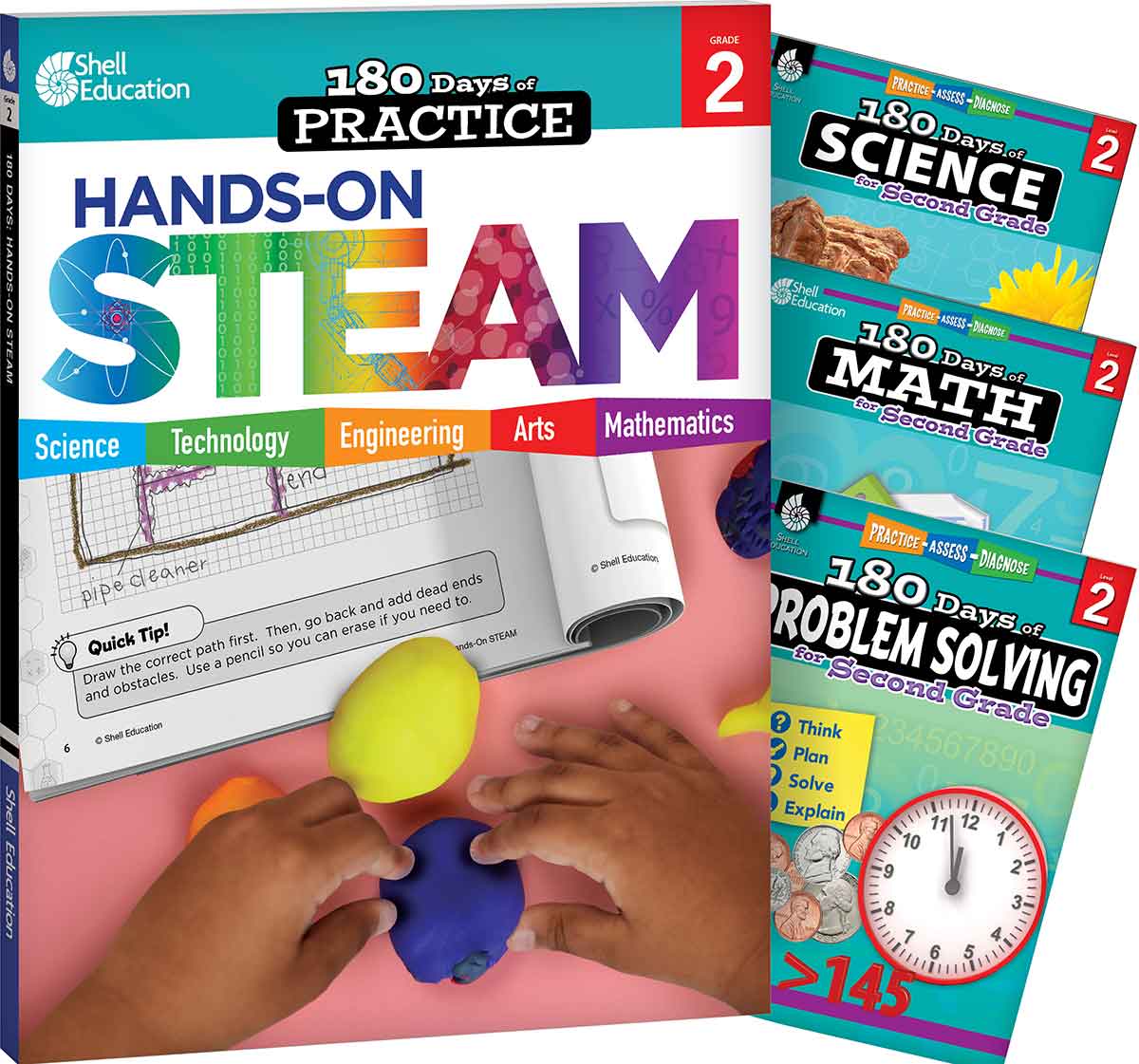 180 Days™: STEAM, Science, Math, & Problem Solving Grade 2: 4-Book Set, Practice, Assess, Diagnose