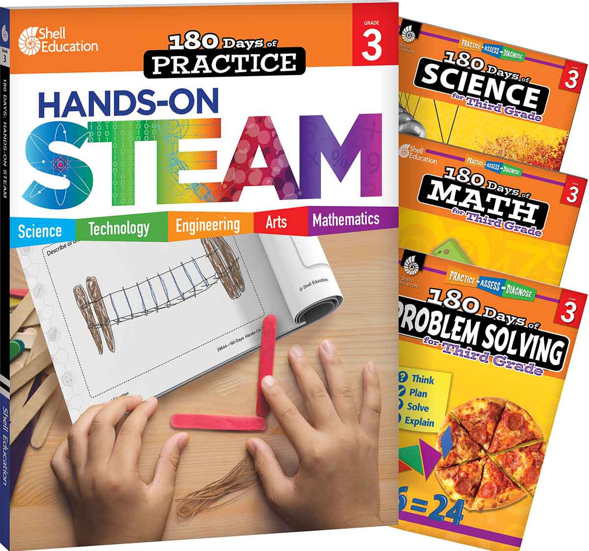 180 Days™: STEAM, Science, Math, & Problem Solving Grade 3: 4-Book Set, Practice, Assess, Diagnose