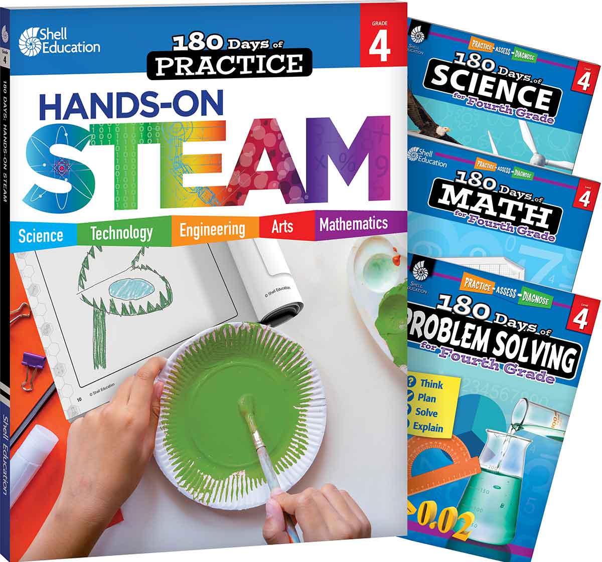180 Days™: STEAM, Science, Math, & Problem Solving Grade 4: 4-Book Set, Practice, Assess, Diagnose